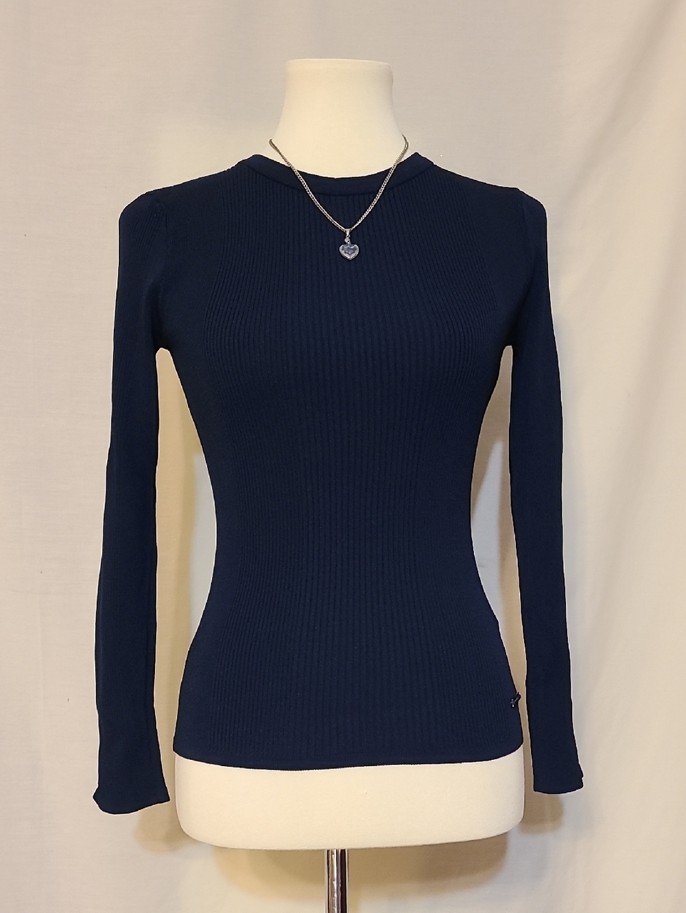 Karen Millen Navy Blue Ribbed Long-Sleeve Top - Picture 2 of 8